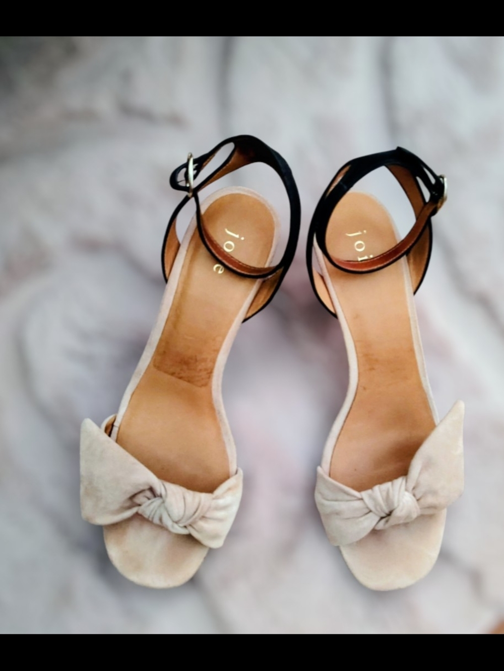 JOIE Pink Suede Black Leather Ankle-Strap Sandals with Bow| 9.5